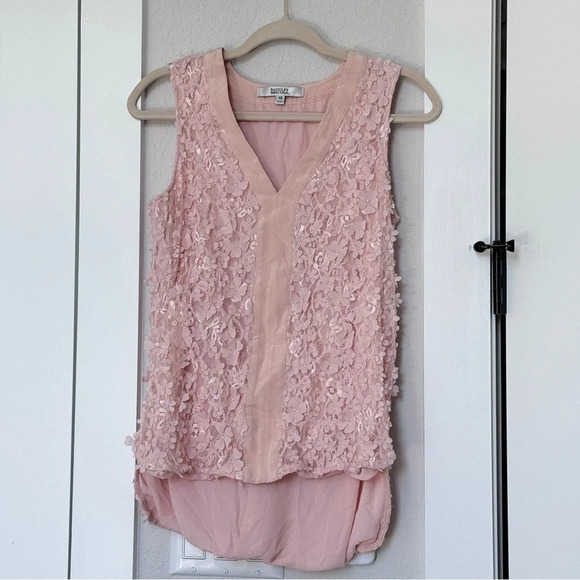 Badgley Mishka 3D Flower Embellished Floral Applique Baby Pink Lace Top Size 10 - Picture 2 of 13